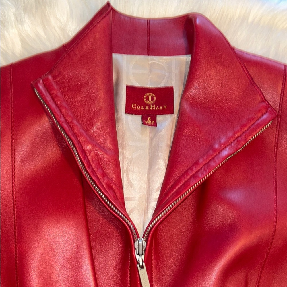 Cole Haan Red Leather Jacket - Picture 3 of 13